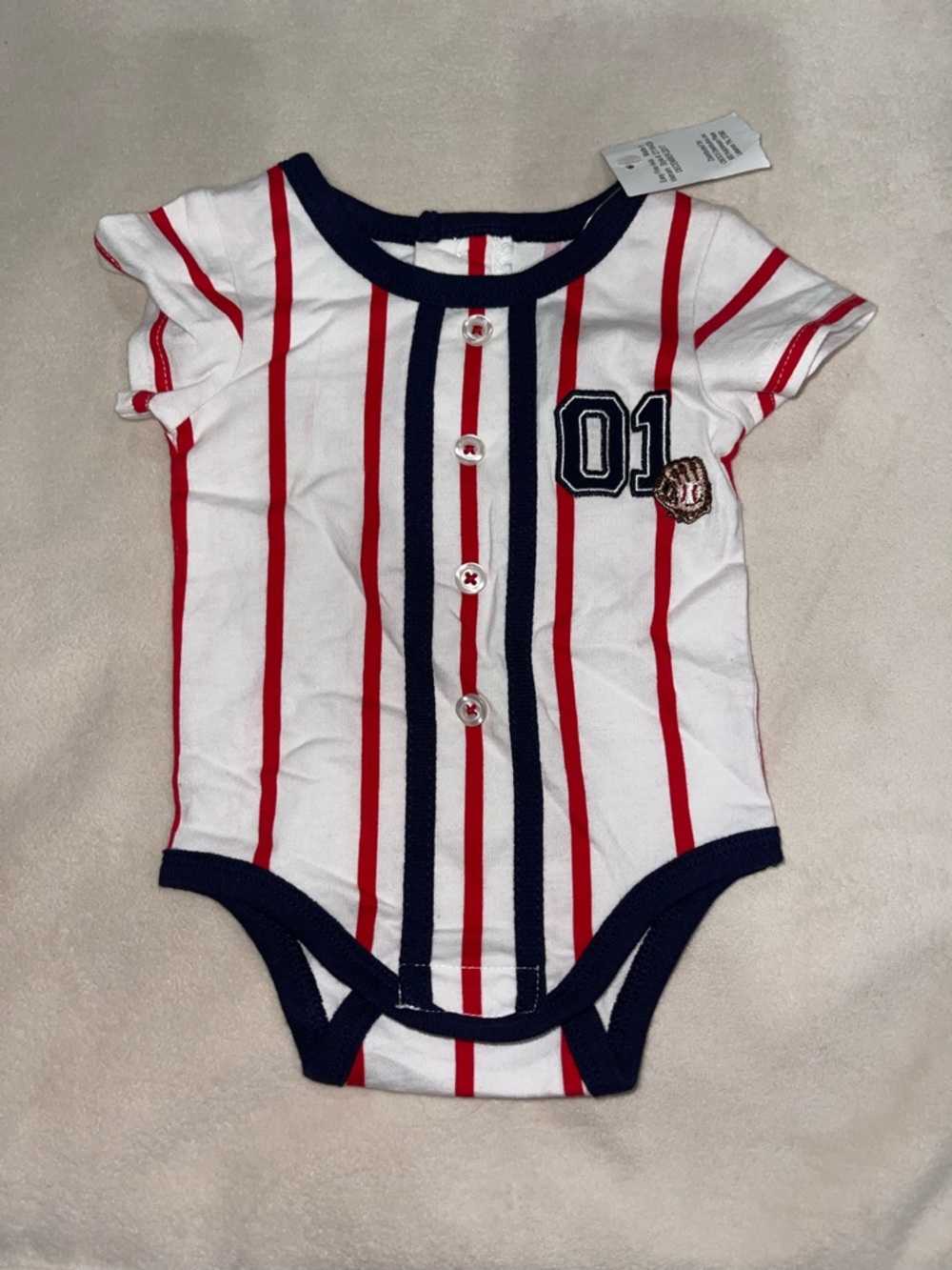 Good Lad‎ White One-Piece Bodysuit with Red & Navy Trim